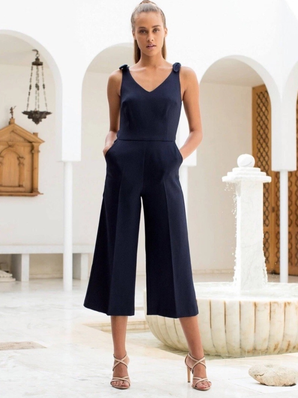 Trina Turk "Observer" Jumpsuit sleeveless one-piece midi length Indigo Navy 12